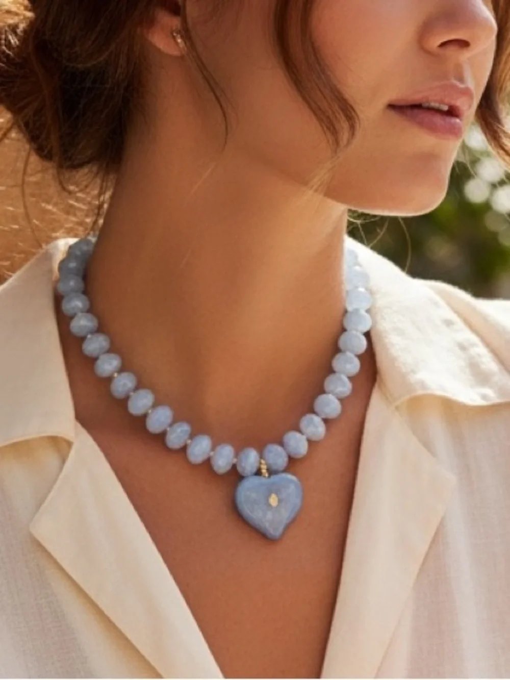 Blue Heart Beaded Necklace by